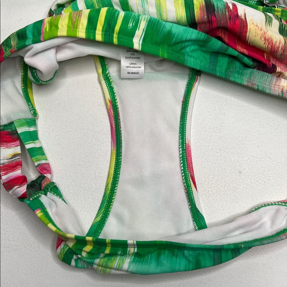 Athleta Wailea Scoop Crisscross Green Pink Striped Bikini small - Picture 9 of 9